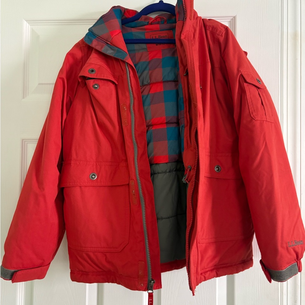 L.L. Bean Kids Jacket Red Fleece Lined Winter Coat Medium Warm Outdoor